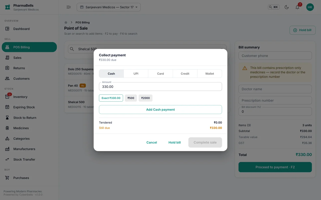 Collect payment dialog