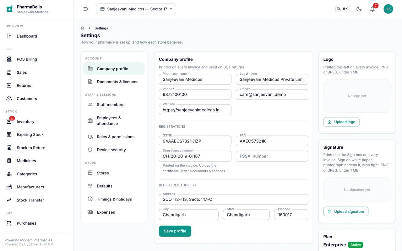Company profile settings